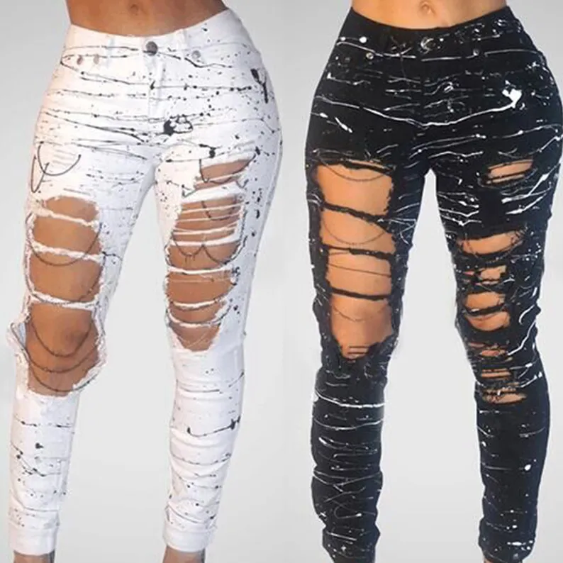 Hole Jeans Women Pants European Style Womens Clothing Paint Feet Pants  Casual Jeans Hole Chains Designer Black Jeans For Women From Bluedream89,  $14.38